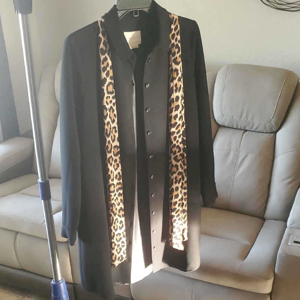 Kate Spade Black Blazer with Leopard Print Accents